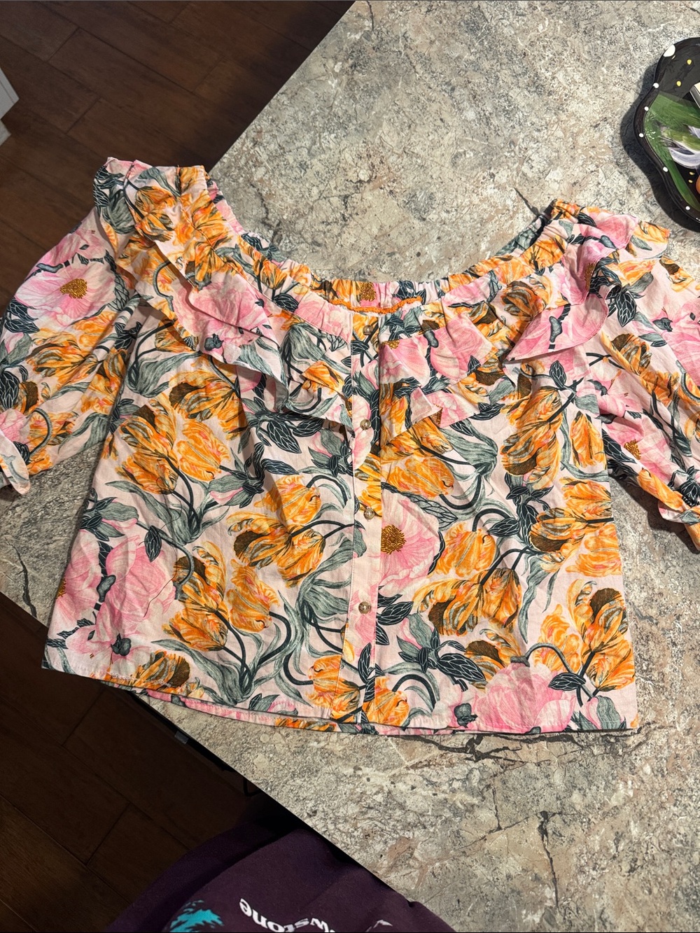 Floral Off-Shoulder Peasant Top in Pink and Yellow
